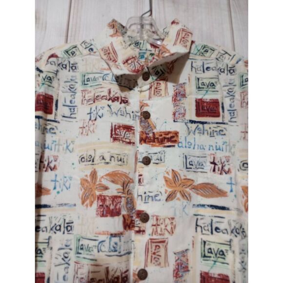 John Severson Shirt Men's Large Button Front Short Sleeve Hawaiian Wooden Button - Picture 3 of 8